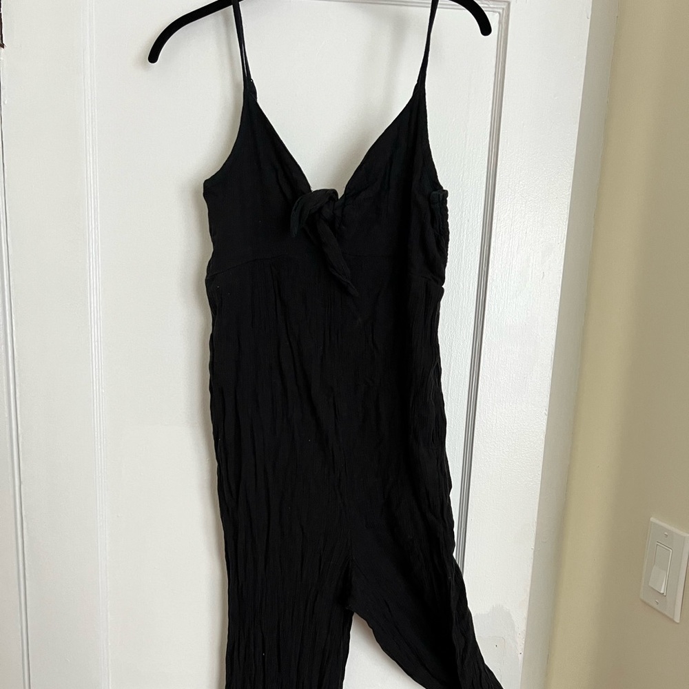 Aerie black linen front tie jumpsuit